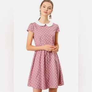 XL Allegra K Pink polka dot dress with Peter Pan collar
